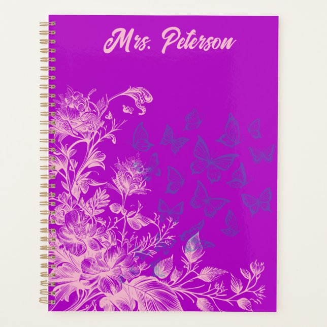Agenda Presente Feminino Floral Borboleta para Professora (Frente)