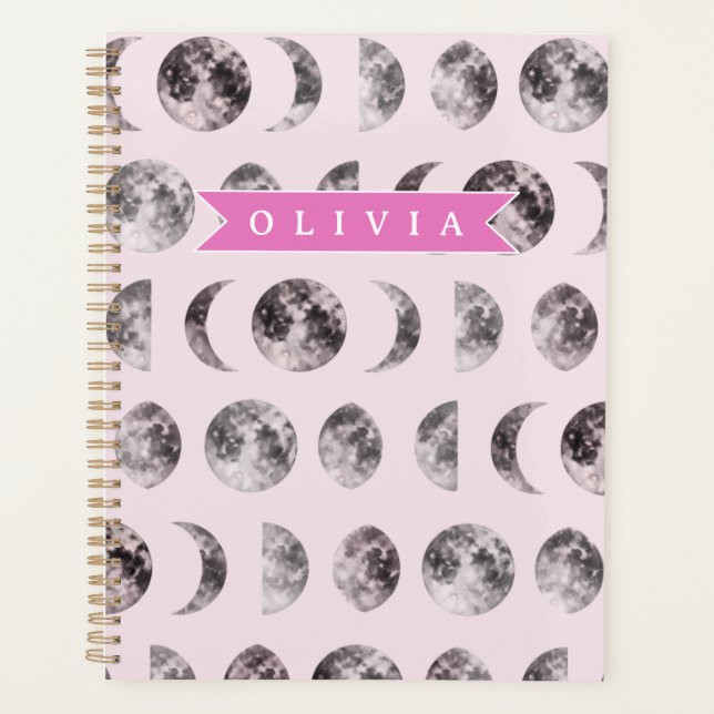 Agenda Presente Personalizado com Padrão de Gato Rosa Fof (Frente)
