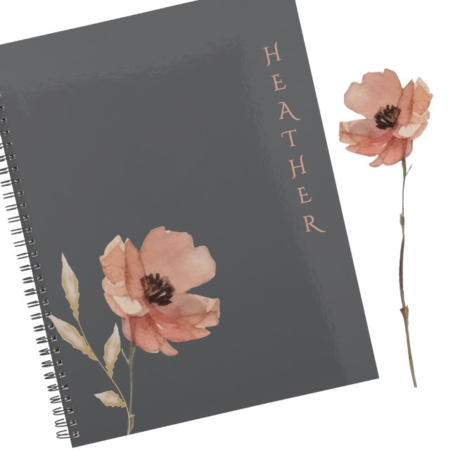 Agenda Presente Pessoalizado Cinza Boho Wildflower para E (Criador carregado)