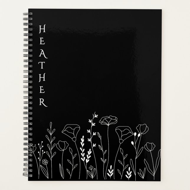 Agenda Presente Preto Personalizado Boho Wildflower para  (Frente)
