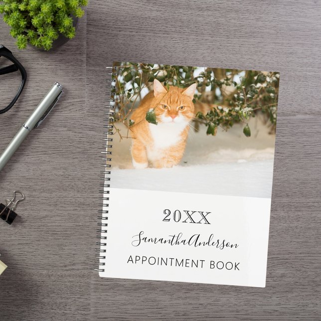 Agenda Preto branco de foto personalizado de gato (Criador carregado)