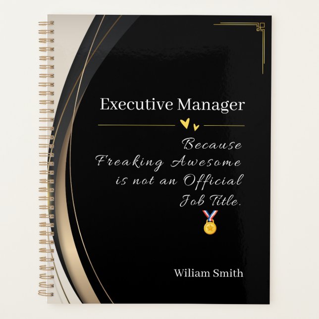 Agenda Preto de luxo e Dourado personalizado (Frente)