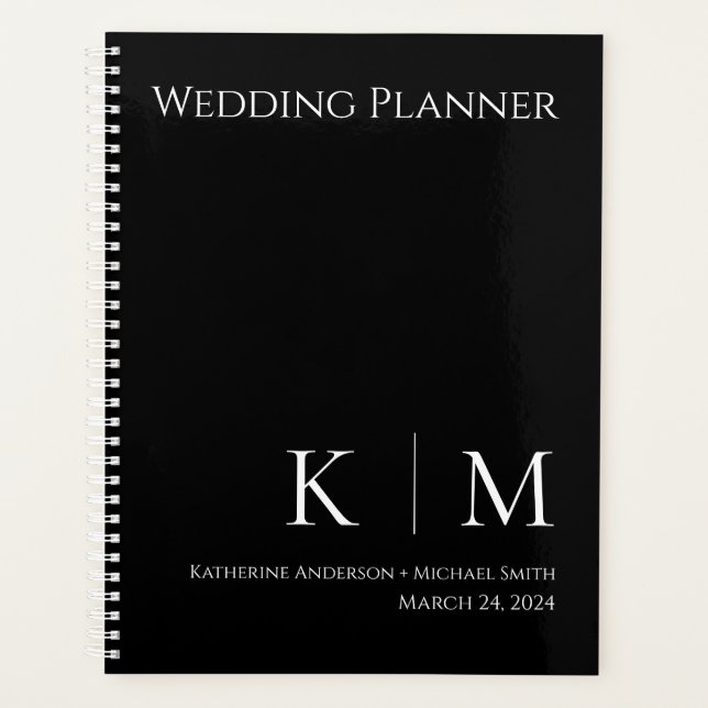 Agenda Preto e Branco - Monograma-Planner de Casamento (Frente)
