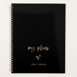 Agenda Preto e Rosa Dourado   Script e Coração Casual