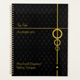 Agenda Preto Elegante e Dourado Personalizado
