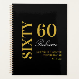 Agenda Preto Elegante Personalizado e Dourado 60º anivers