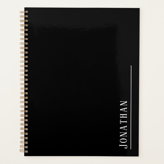 Agenda Preto minimalista monograma (Frente)