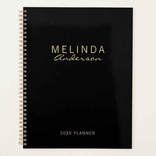 Agenda Preto Moderno Profissional e Dourado (Frente)