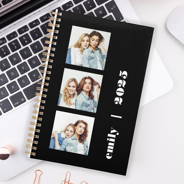 Agenda Preto Personalizado Personalizado de 3 Fotografias (Criador carregado)