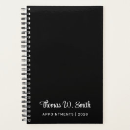 Agenda Preto Profissional Monograma de Script Moderno