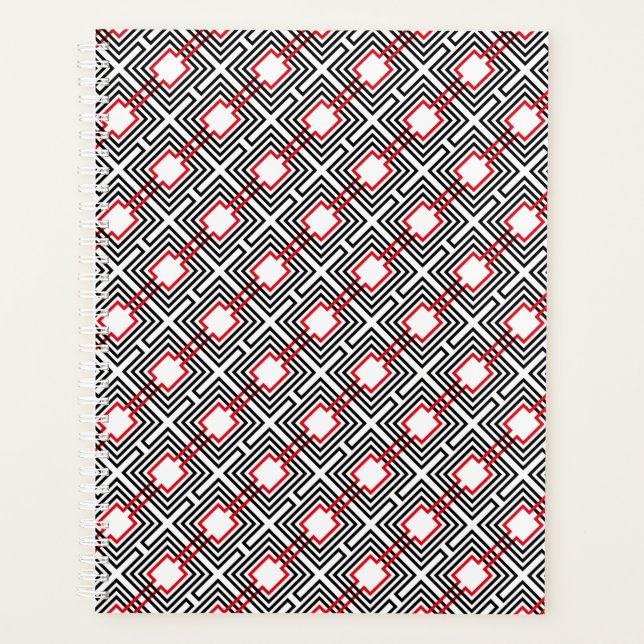 Agenda Preto Vermelho e Branco Geométrico (Frente)