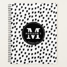 Preto White Watercolor Stripe Monograma Planner