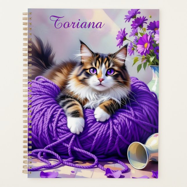Agenda Pretty Cat with Purple Flowers and Yarn   (Frente)