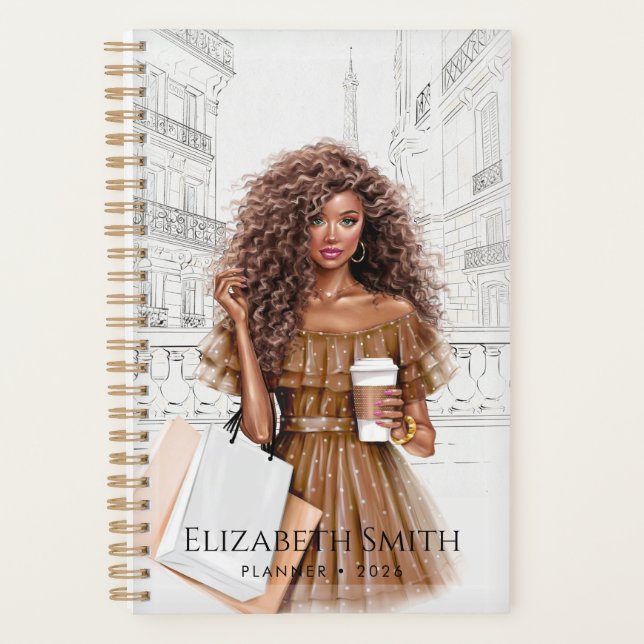 Agenda Pretty Girl with Coffee and Shopping Bags (Frente)