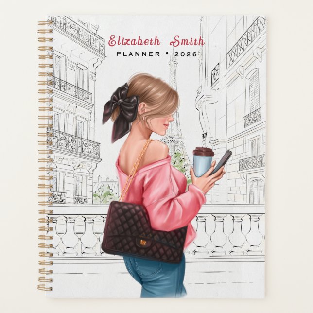 Agenda Pretty Girl with Coffee in Paris (Frente)