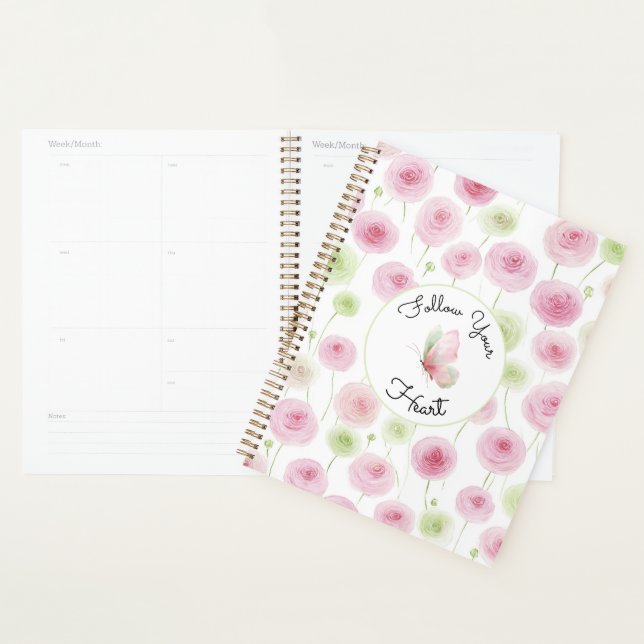 Agenda Pretty Pink Mint Ranunculus Quote (Exibição)