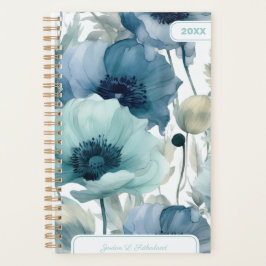 Agenda Pretty Watercolor Blue Floral Personalized Logo