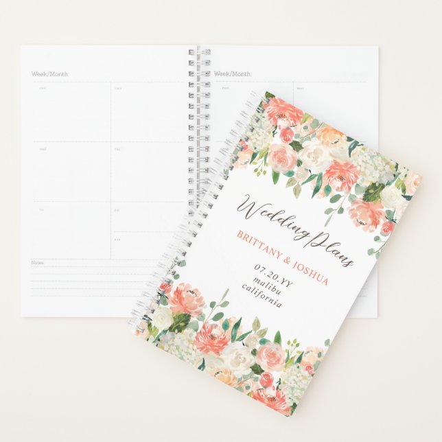 Agenda Primavera Blush Peach Sage Watercolor Casamento Fl (Exibição)