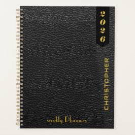 Agenda Professional Script on Black Leather Pattern