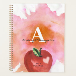Agenda Professor Apple Heart Monogramas Nome Red Pink