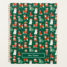 Professor de Cães de Natal Verde Personalizado