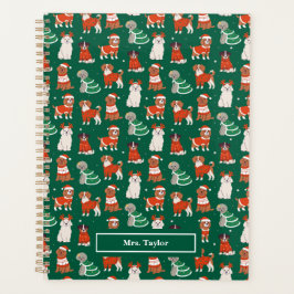 Agenda Professor de Cães de Natal Verde Personalizado