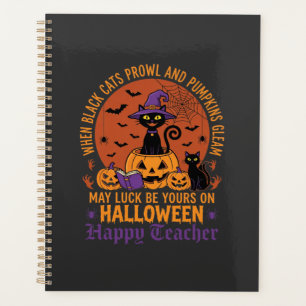 Agenda Professor de Halloween Gato Preto Abóbora Sorte