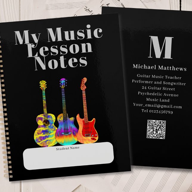 Agenda Professor de Violão Lições Musicais Personalizado (Guitar teacher music lessons student custom notebook planner)