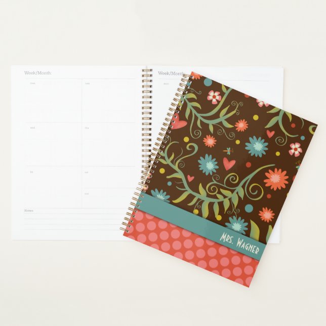 Agenda Professor Personalizado Dragonfly Floral Bonito (Exibição)