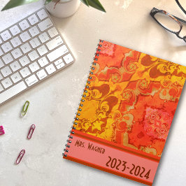 Agenda Professor Personalizado Laranja Bonito Boho Modern
