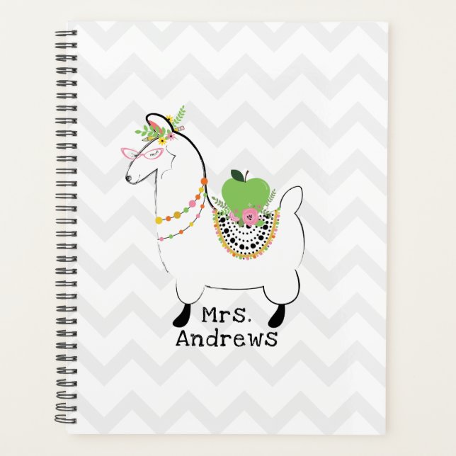 Agenda Professor Trendy Green Apple Llama Floral (Frente)