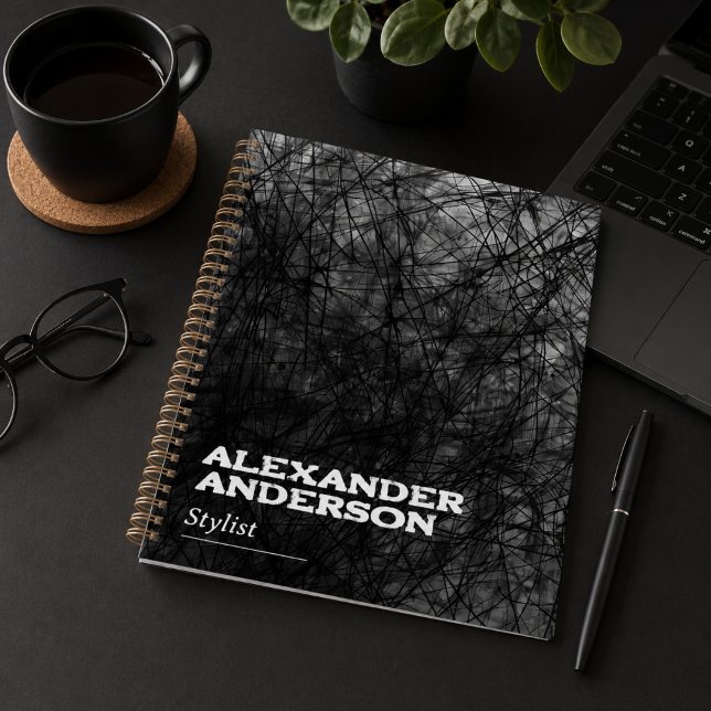 Agenda Profissional Abstrato Minimal Preto Rabisco (Professional Abstract Minimal Black Scribble Planner)
