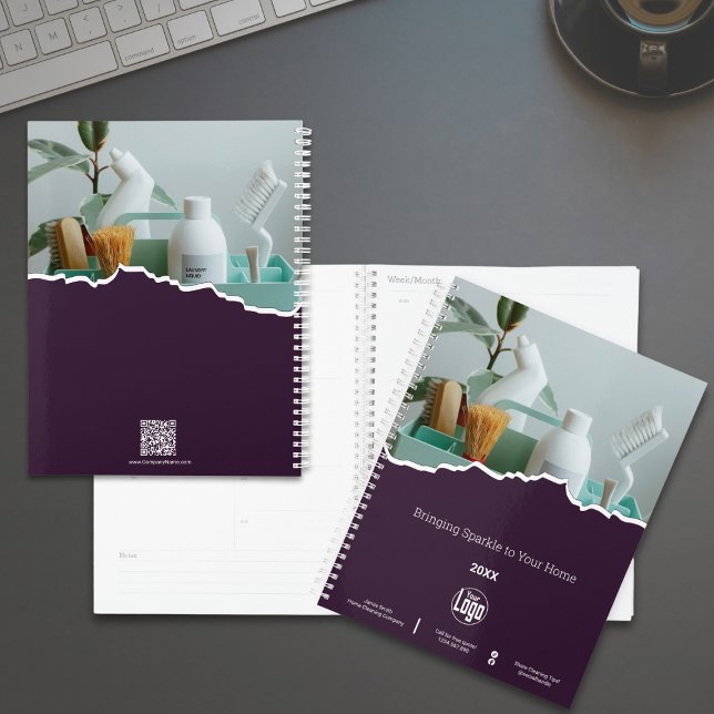 Agenda Promocional Roxo Moderno (Modern Cleaner Purple Promotional Planner with Logo, QR code, Social Connect)