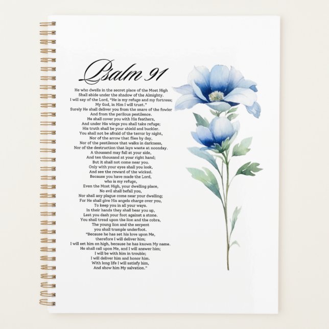 Agenda Psalm 91 Watercolor Blue Flower Bible Scriptures (Frente)
