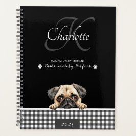 Agenda Pug Black White Xadrez Personalizar Monograma