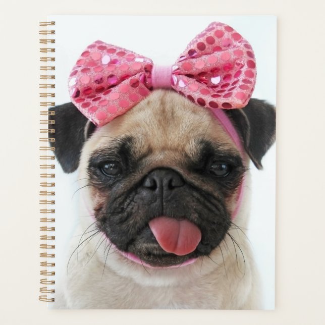 Agenda Pug com Arco rosa (Frente)