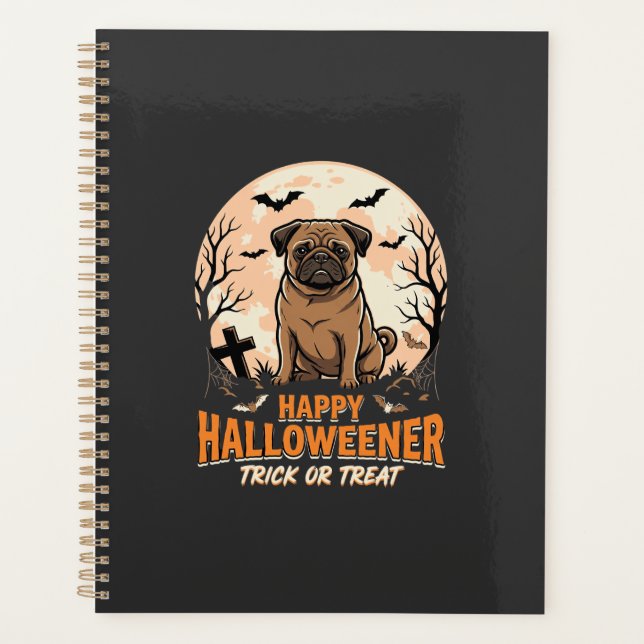 Agenda Pug de Halloween Lua de Doce ou Travessa (Frente)