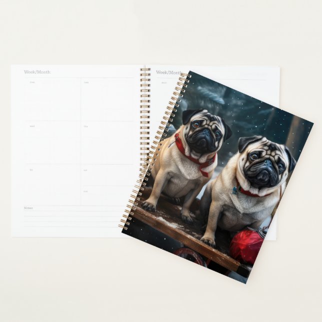 Agenda Pug Snowy Sleigh Decoração de Natal (Exibição)