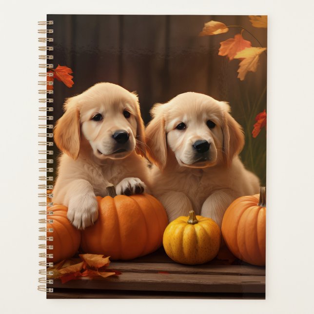 Agenda Pumpkin da Delícia de Outono do Retriever do ouro (Frente)