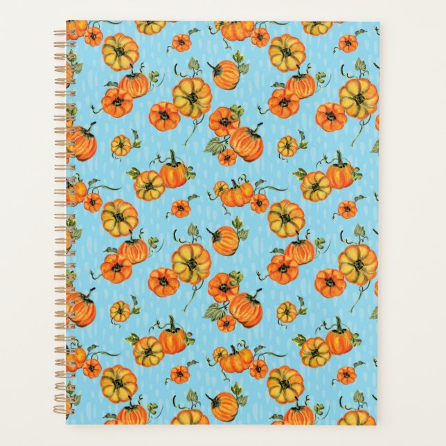 Agenda Pumpkins Laranja/Azul com Aquarela (Frente)