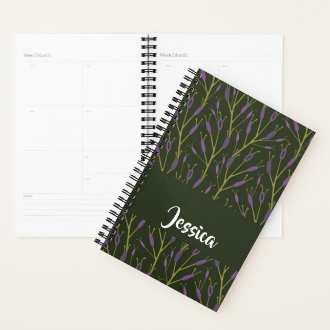 Agenda Purple and brown floral branches pattern (Exibição)