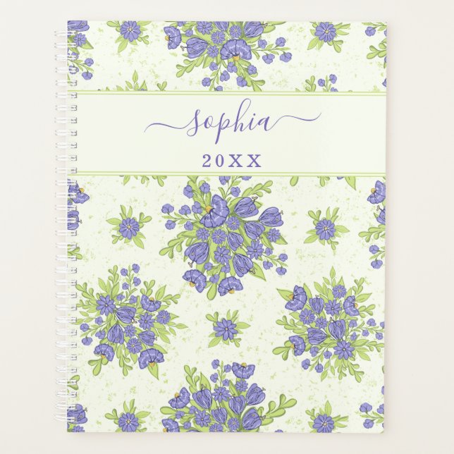Agenda Purple Floral Personalizado 2024 2025 Elegante (Frente)