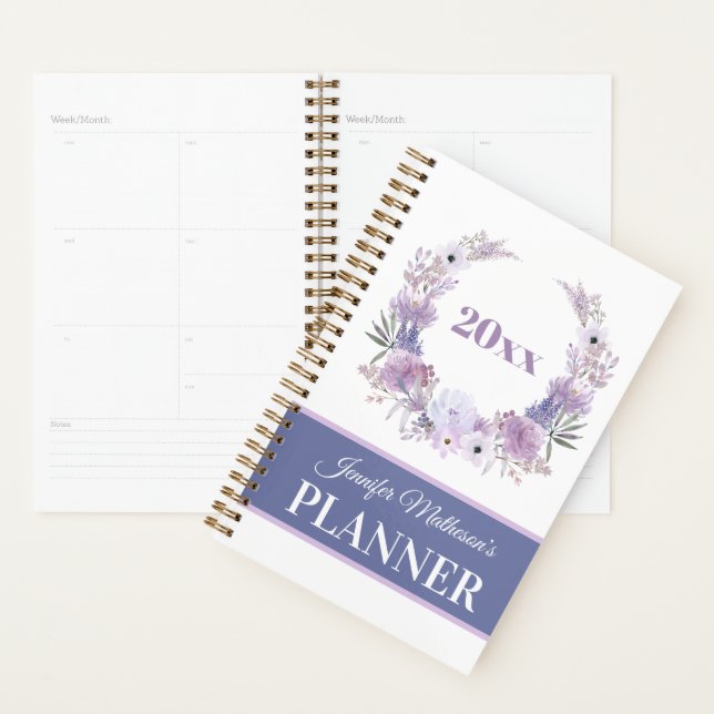 Agenda Purple Floral Wreath Personalizado Diariamente (Exibição)