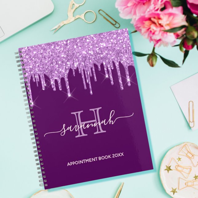 Agenda Purple glitter appointment book 2023 monogram (Criador carregado)