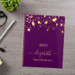 Agenda Purple gold stars elegant girly appointments 2023<br><div class="desc">A stylish girly and feminine dark purple colored background with shining faux gold stars dripping, drips. Personalize and add a year, any year, name, and title. A planner for organizing business clients, to do lists, or your daily life. The name is written with a large trendy hand lettered script with...</div>