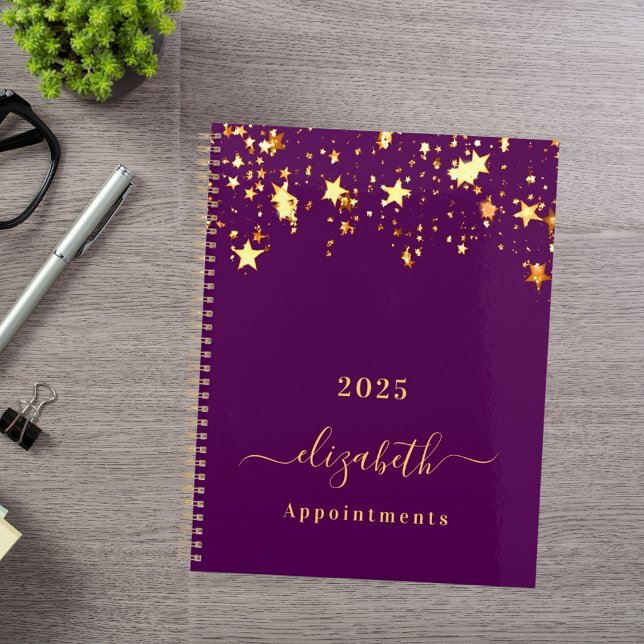 Agenda Purple gold stars elegant girly appointments 2023 (Criador carregado)
