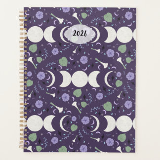 Agenda Purple Moon Phase Floral Pattern 2026 Planner