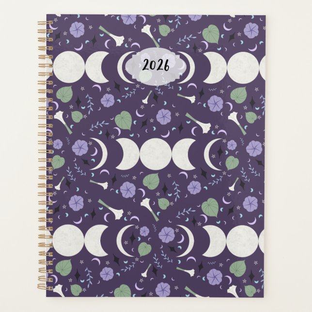 Agenda Purple Moon Phase Floral Pattern 2026 Planner (Frente)