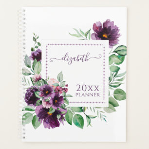 Agenda Purple Watercolor Floral Botânica Personalizado