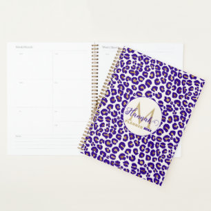 Agenda Púrpura e Dourada Padrão-Leopardo